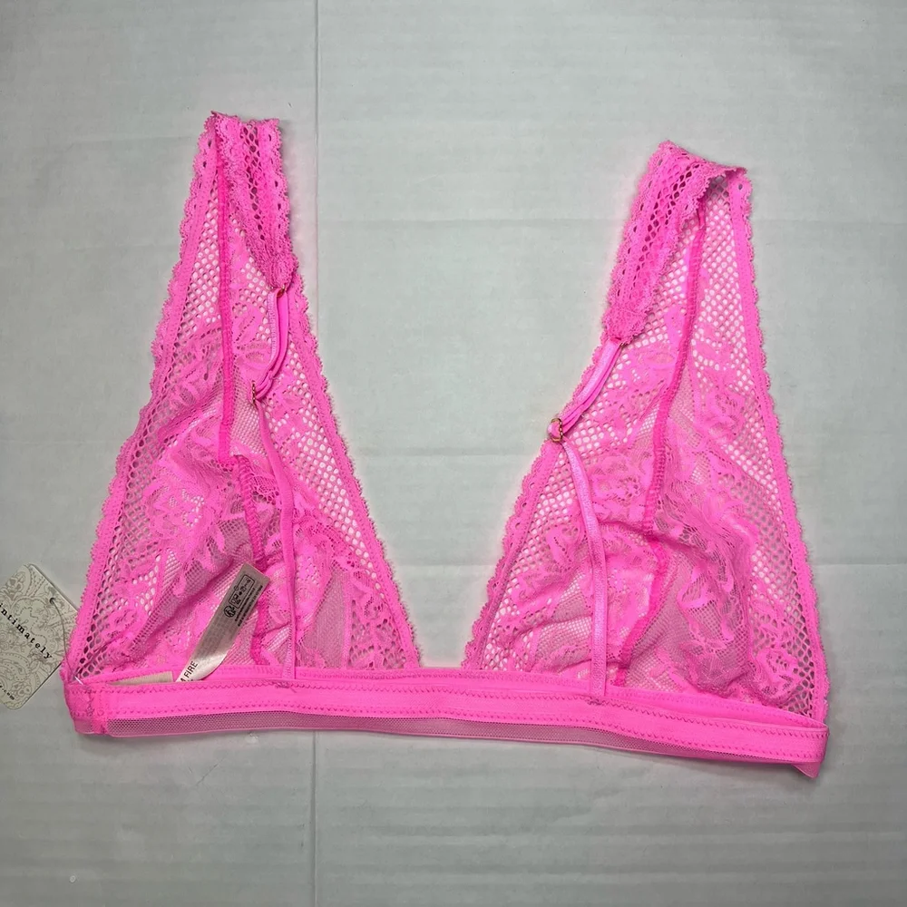 Free People FP Reya Lace Bralette Pink Lace Netting Sheer Pull On Size S Sexy